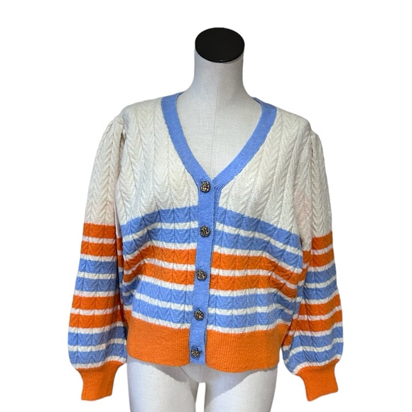 NWT Frnch Paris Margarida Cardigan Multicolor Wool Blend Stripe - Picture 9 of 10